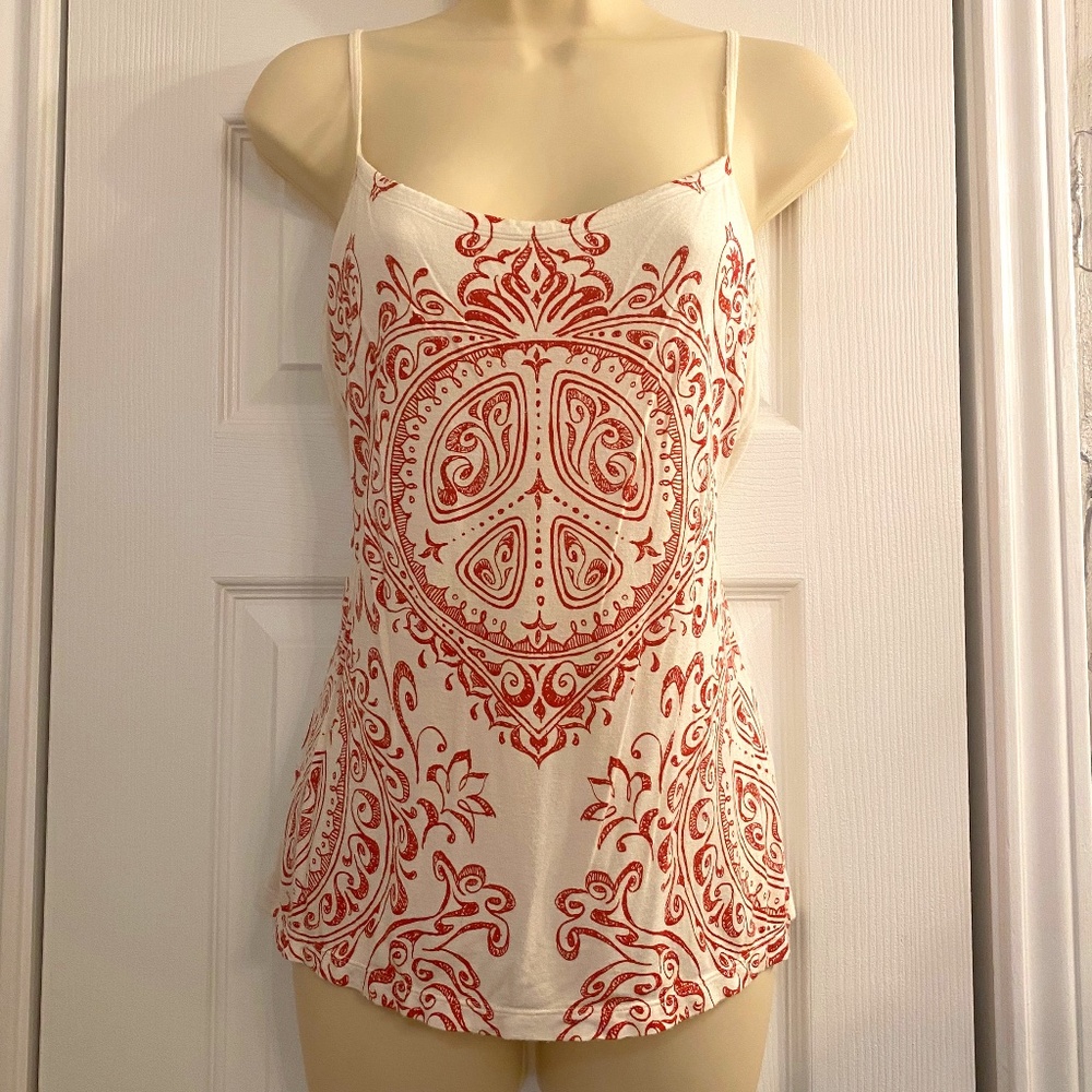 Lucky Brand VINTAGE Y2K Ivory & Red Tank Top Sz L NEW Vintage